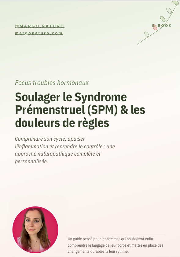 Couverture d'ebook sur le syndrome prémenstruel avec photo de Margaux Bouillet